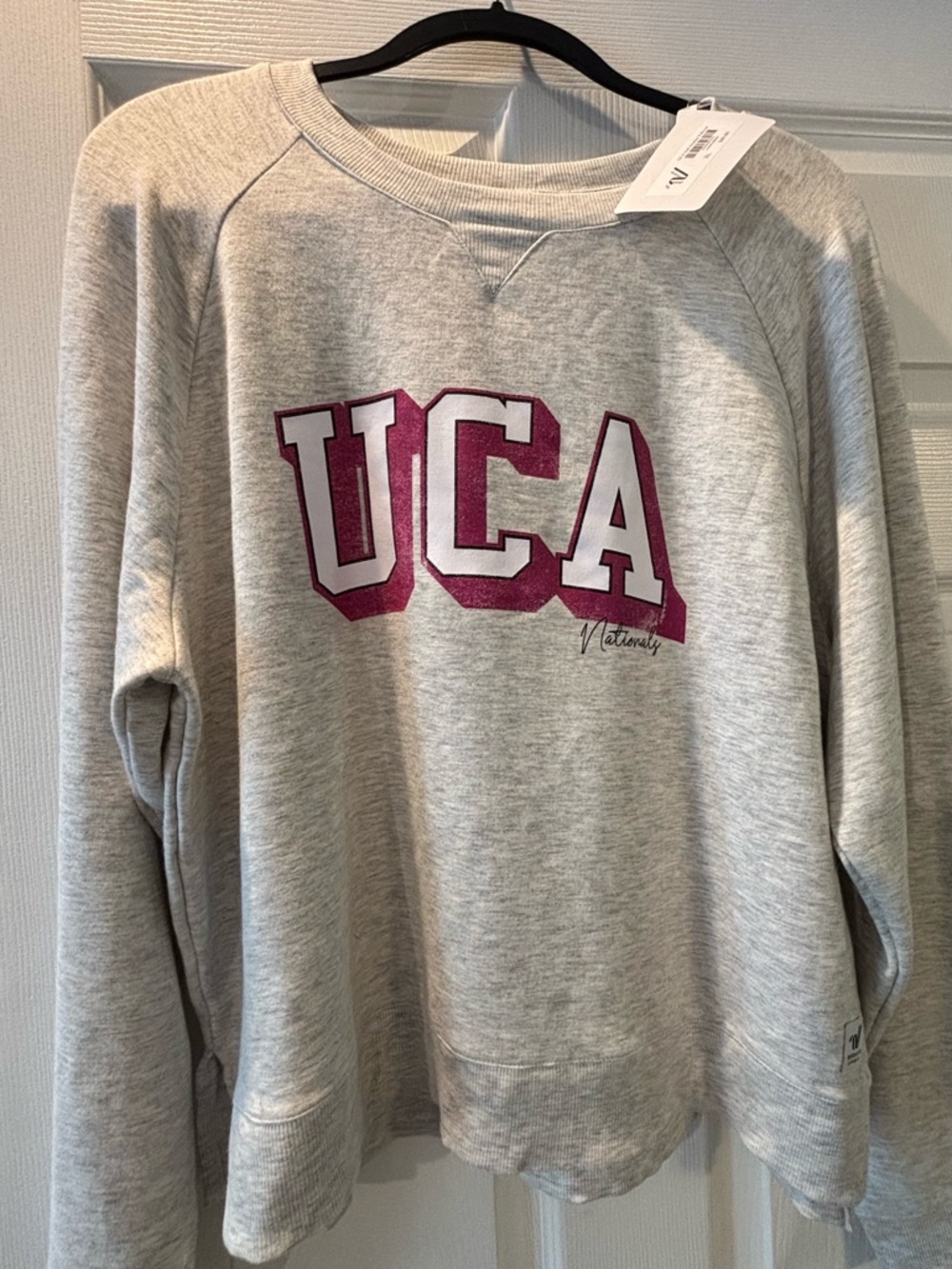 UCA Cheer Nationals Heather Gray Crewneck Sweatshirt with Magenta Logo